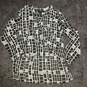 Alfani Women's High Low Blouse Geometric Design  Wrap Front Olive Grey Size 10